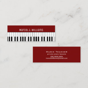 Minitarjeta De Visita Clases de piano Profesor de música rojo oscuro