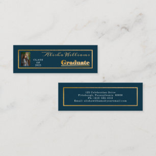 Minitarjeta De Visita Clásico Elegante Texto Dorado Foto Graduado Dk Azu