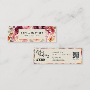 Minitarjeta De Visita Código QR Acuarela Floral Borgoña Otoño