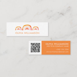 Minitarjeta De Visita Código QR de acuarela de arcoíris naranja moderno