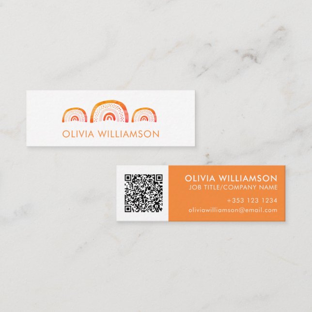 Minitarjeta De Visita Código QR de acuarela de arcoíris naranja moderno (Anverso / Reverso)