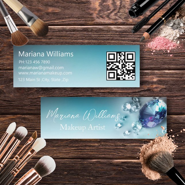 Minitarjeta De Visita código qr de artista elegante de maquillaje de dia (Subido por el creador)