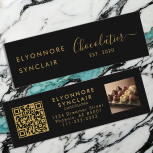 Minitarjeta De Visita Código QR de Chocolatero de Escritura en Oro Negro