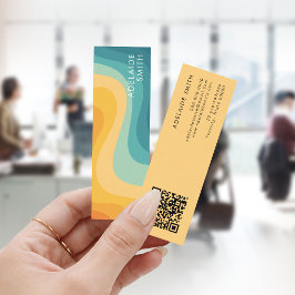 Minitarjeta De Visita Código QR de Onda de Color Clásico Boho Retro