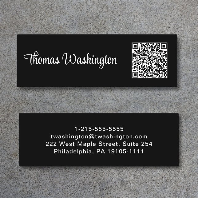Minitarjeta De Visita Código QR de script profesional negro (Capture attention, make connections, and leave a lasting impression with our mini QR business card)