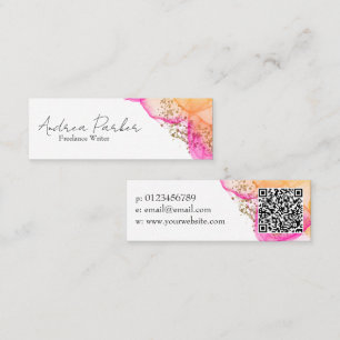 Minitarjeta De Visita Código QR moderno simple de tinta rosa personaliza