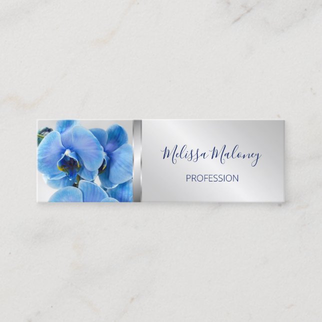 Minitarjeta De Visita Código QR | Plata Orquídea Azul (Anverso)