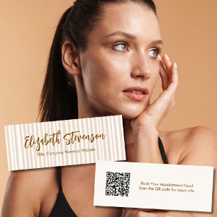 Minitarjeta De Visita Código QR Preppy de Escritura Simple Chica Morena 
