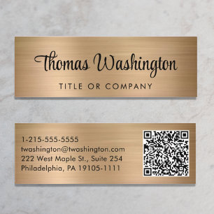 Minitarjeta De Visita Código QR profesional con estilo Script Gold