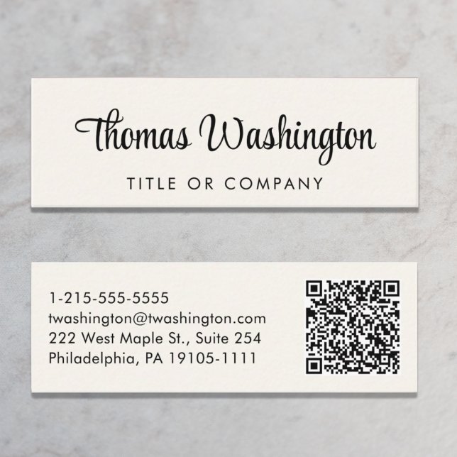 Minitarjeta De Visita Código QR profesional Crema de guión elegante (Subido por el creador)