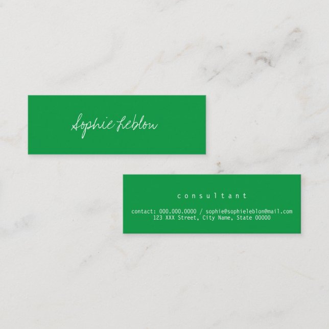 Minitarjeta De Visita Consultor verde elegante de caligrafía simple (Anverso / Reverso)