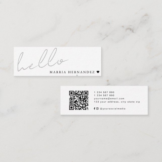 Minitarjeta De Visita Corazón de código QR mínimo Hello moderno (Anverso / Reverso)