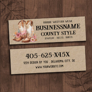 Minitarjeta De Visita Cowgirl Boots Tema occidental