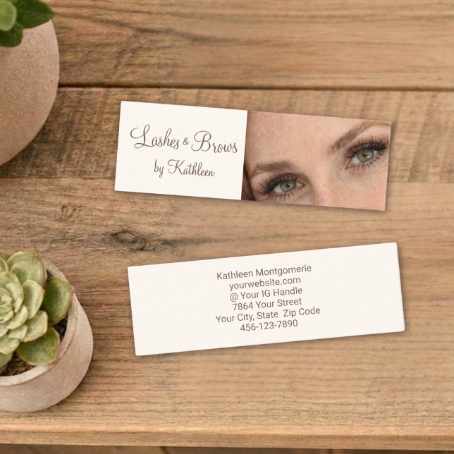 Minitarjeta De Visita Cream Mocha Script Photo Lashes and Brows (Subido por el creador)