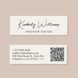 Minitarjeta De Visita Crema de código QR de guión moderno profesional