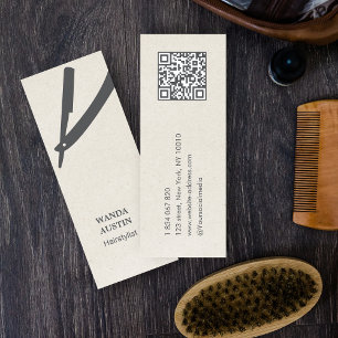 Minitarjeta De Visita Cuchilla de peluquero Biege Rustic Kraft Código QR