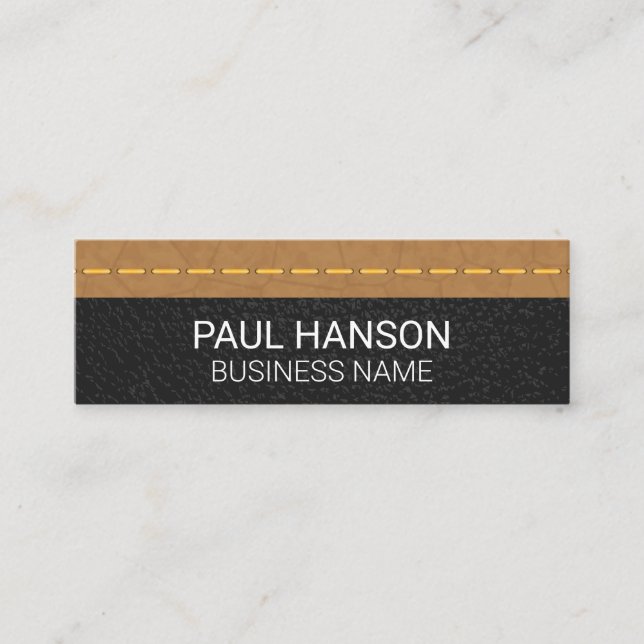 Minitarjeta De Visita Cuero Marrón y Negro | Pespunteado (Anverso)