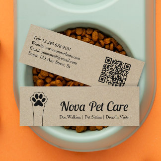 Minitarjeta De Visita Cuidado de Mascotas Paw Papel Kraft Código Qr Prof
