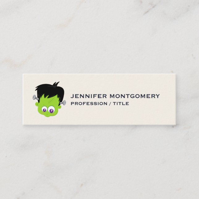 Minitarjeta De Visita Cuto verde Frankenstein Monster cara Halloween (Anverso)