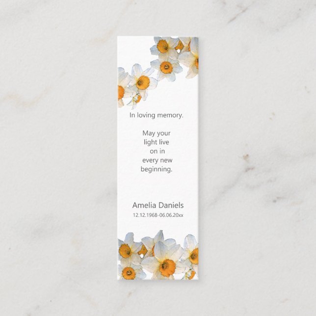 Minitarjeta De Visita  Daffodil Funeral Mini Bookmark Keepsake Card (Anverso)