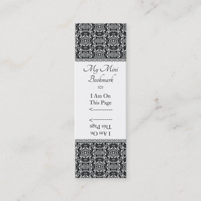 Minitarjeta De Visita Damasco de pincel blanco negro personalizado (Anverso)