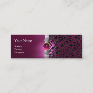 Minitarjeta De Visita DAMASK MONOGRAM cinta de gema rosa blanco
