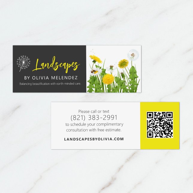 Minitarjeta De Visita Dandelion Natural Lawrence Care Service Black & Ye (Subido por el creador)