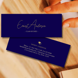 Minitarjeta De Visita Dark Blue Gold Modern Elegant Graduation Name Card