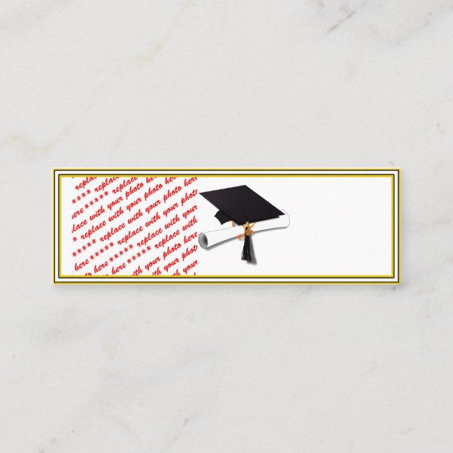 Minitarjeta De Visita Diploma de Grad Cap - Negro y Oro (Anverso)
