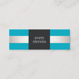 Minitarjeta De Visita Diseñador moderno plateado rayado turquesa y negro