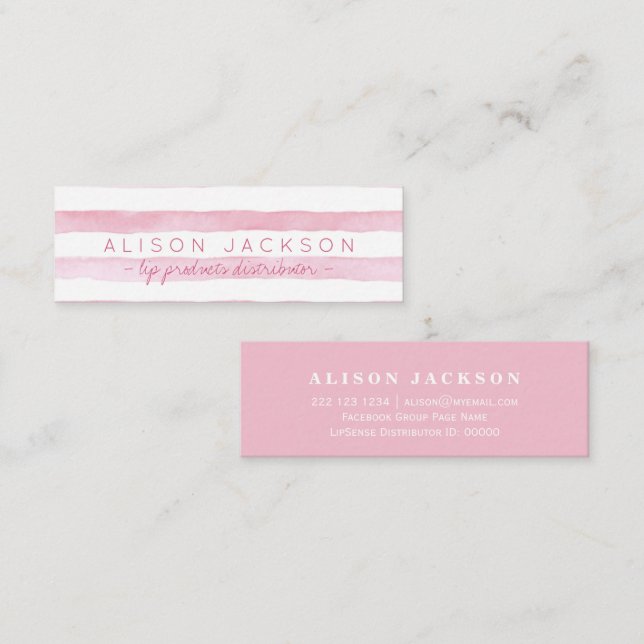 Minitarjeta De Visita Distribuidor de lápiz labial de rayas rosadas de c (Anverso / Reverso)