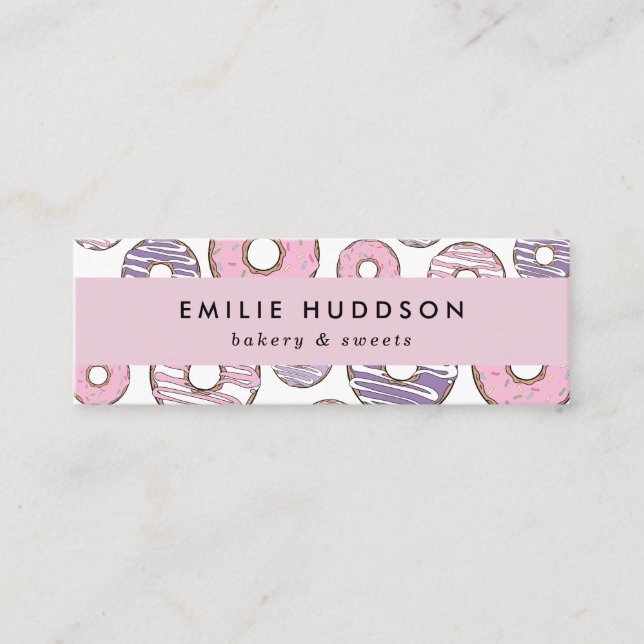Minitarjeta De Visita Donuts rosados, Donuts morados, Pastelería (Anverso)