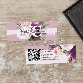 Minitarjeta De Visita Dusty Mauve Rosa Vintage Floral simple QR personal