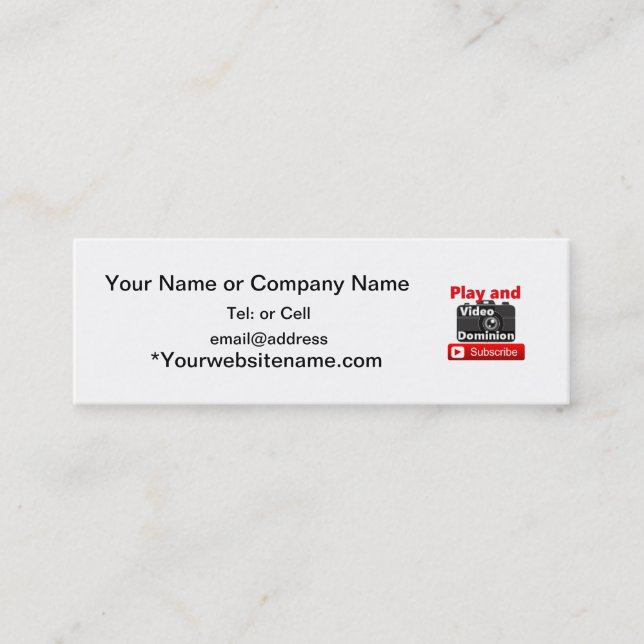 Minitarjeta De Visita El dominio video YouTube suscribe y juega (Anverso)