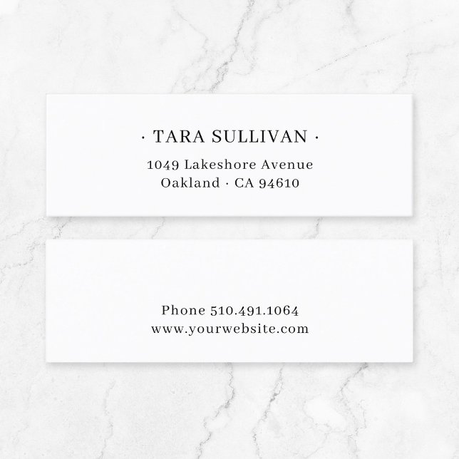 Minitarjeta De Visita Elegancia exótica. Tipografía mínima 07 . (Timeless Quiet Luxury Small Business Stationary - classic serif typography minimalist business card.)