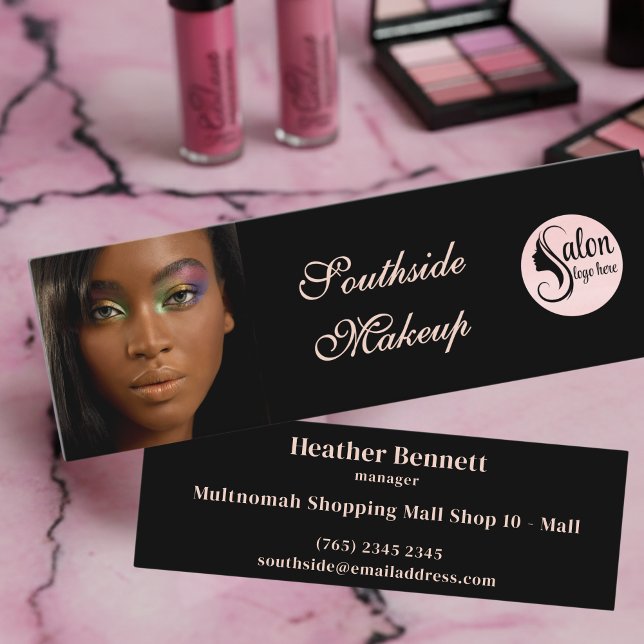 Minitarjeta De Visita Elegant Black Pink Script Photo Mini Business (Subido por el creador)