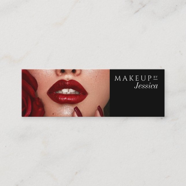 Minitarjeta De Visita Elegant Black Typography Photo Makeup (Anverso)