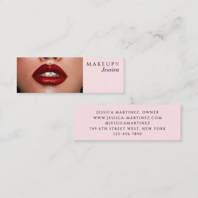 Minitarjeta De Visita Elegant Blush Pink Typography Photo Makeup (Anverso / Reverso)