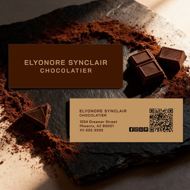 Minitarjeta De Visita Elegant Brown Chocolatier Social Icon QR Code  (Subido por el creador)