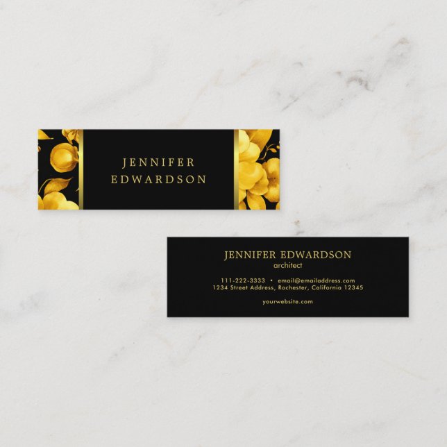 Minitarjeta De Visita Elegant gold black flowers professional Business (Anverso / Reverso)