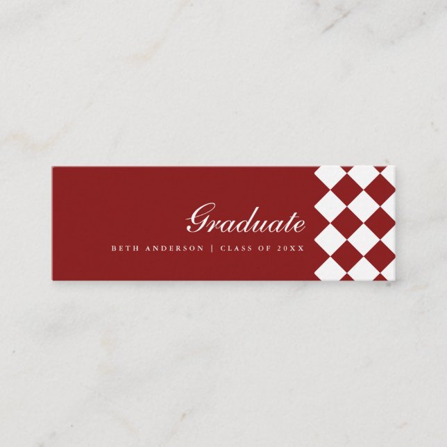 Minitarjeta De Visita Elegant Wine Red Checkered Graduation Name Card (Anverso)