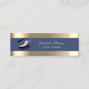 Minitarjeta De Visita Elegante, banda de oro, azul marino, azotes falsos