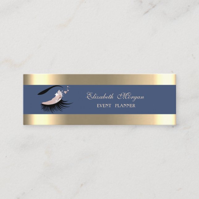 Minitarjeta De Visita Elegante, banda de oro, azul marino, azotes falsos (Anverso)