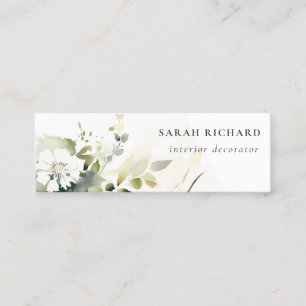 Minitarjeta De Visita Elegante Boho moderno Resumen Floral blanca verde