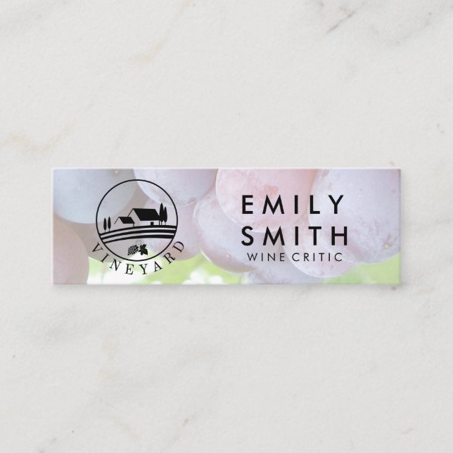 Minitarjeta De Visita Elegante botella de vino blanco dorado | Uvas (Anverso)