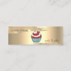Minitarjeta De Visita Elegante Cupcake de Cereza con Trazo de Pincel de 