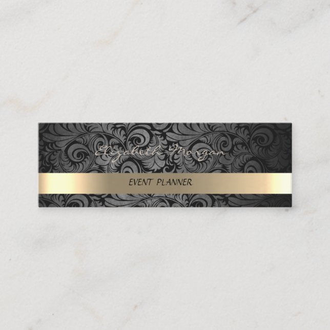 Minitarjeta De Visita Elegante de lujo elegante, Damask, Faux Gold (Anverso)