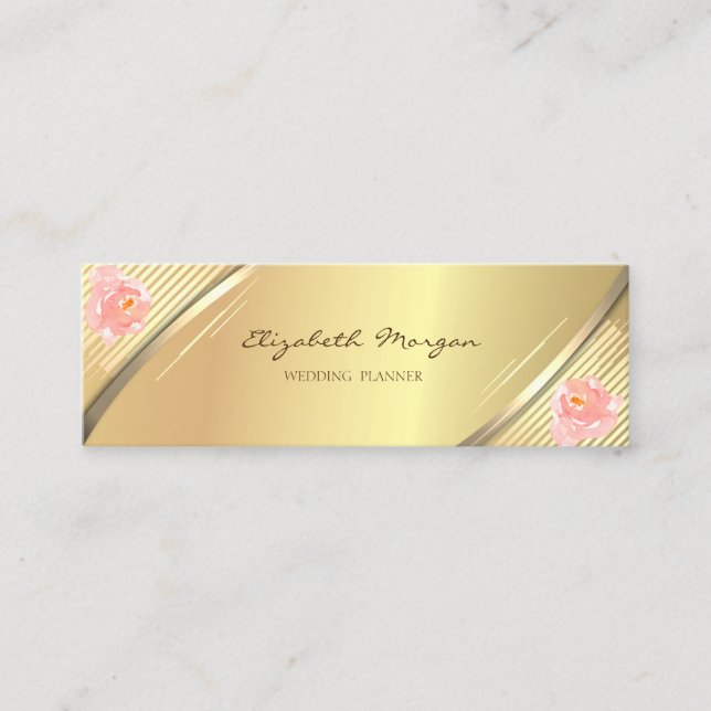 Minitarjeta De Visita Elegante de moda, franjas de oro falsas, Rosas (Anverso)