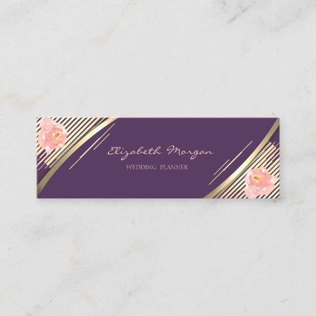 Minitarjeta De Visita Elegante de moda, violeta, franjas de oro falsas,  (Anverso)
