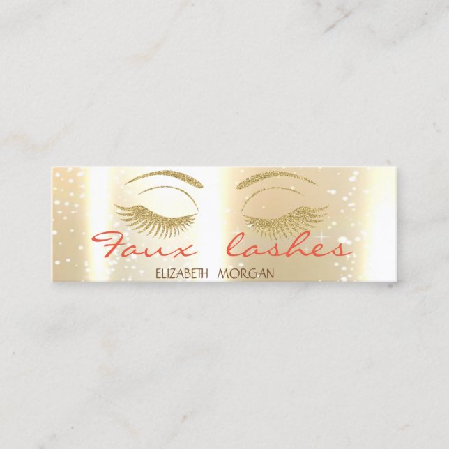 Minitarjeta De Visita Elegante Elegante Moderno Shinny, Oro, Faux Lashes (Anverso)